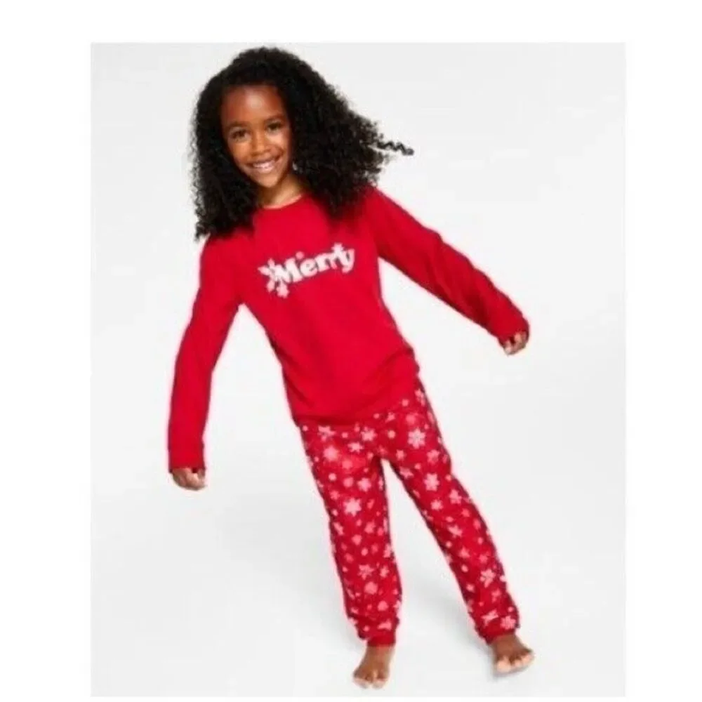 Family Pajamas Matching Kids Merry Snowflake Mix It holiday L(10-12)